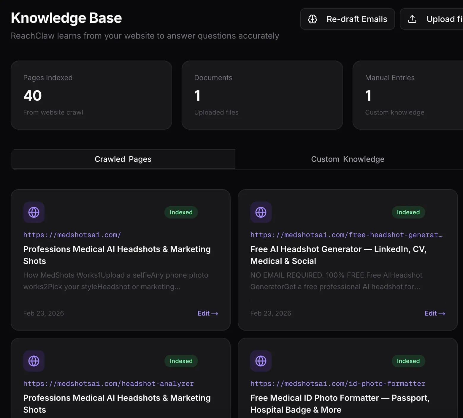 MedShotsAI campaign workflow using ReachClaw